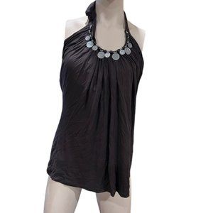 Le Chateau size large brown halter top with beads - perfect condition